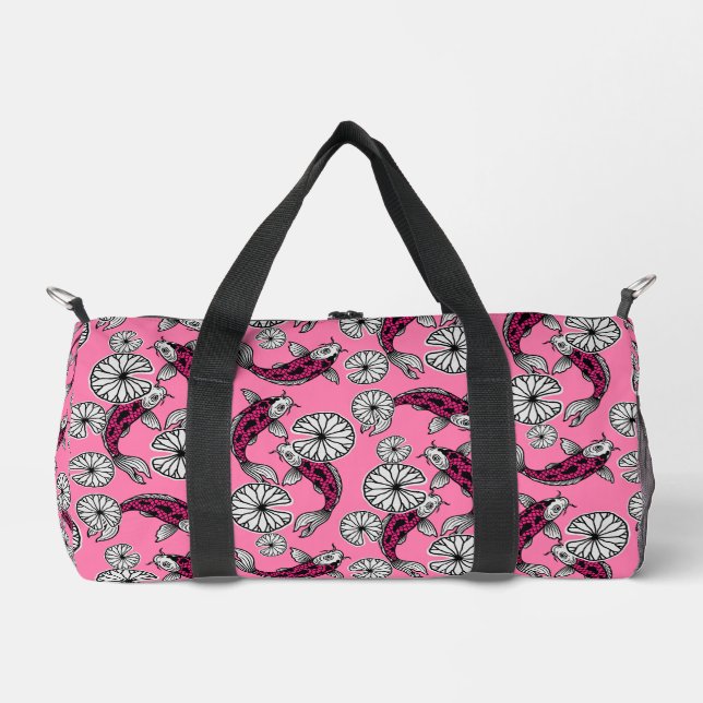 Japanese Indigo Pink Carp Folk Pattern Duffle Bag (Front)
