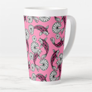 Japanese Indigo Pink Carp Folk Pattern Latte Mug