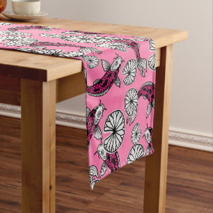 Japanese Indigo Pink Carp Folk Pattern Short Table Runner