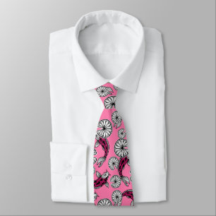 Japanese Indigo Pink Carp Folk Pattern Tie