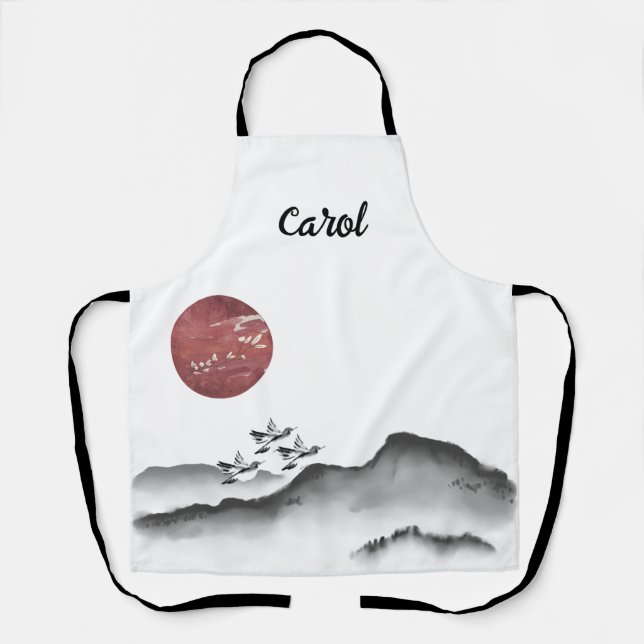 Japanese Ink art Japanese Landscape Printing Apron (Front)