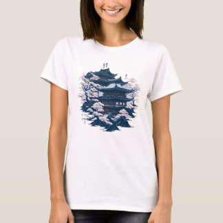 Japanese Ink Art Temple Surrounded by Trees T-Shirt