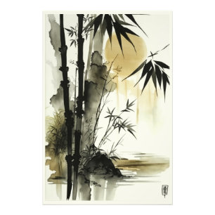 Japanese ink brush abstract nature art photo print