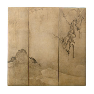 Japanese Ink on paper Gibbons Primates & Landscape Ceramic Tile