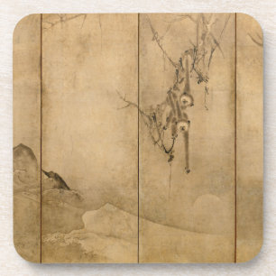 Japanese Ink on paper Gibbons Primates & Landscape Coaster