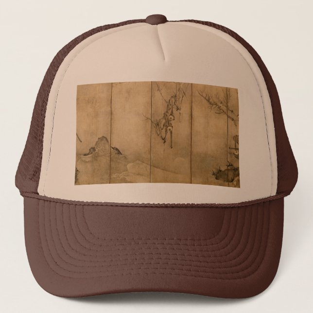 Japanese Ink on paper Gibbons Primates & Landscape Trucker Hat (Front)