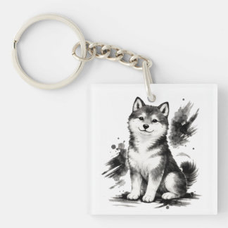【Japanese Ink Puppy Acrylic Keychain】 Key Ring