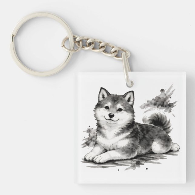 【Japanese Ink Puppy Acrylic Keychain】 Key Ring (Front)