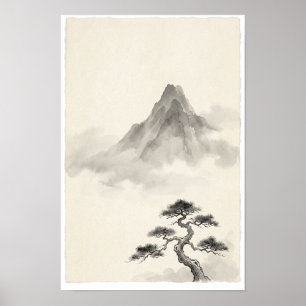 Japanese Ink Wash Minimalist Zen Wall Art