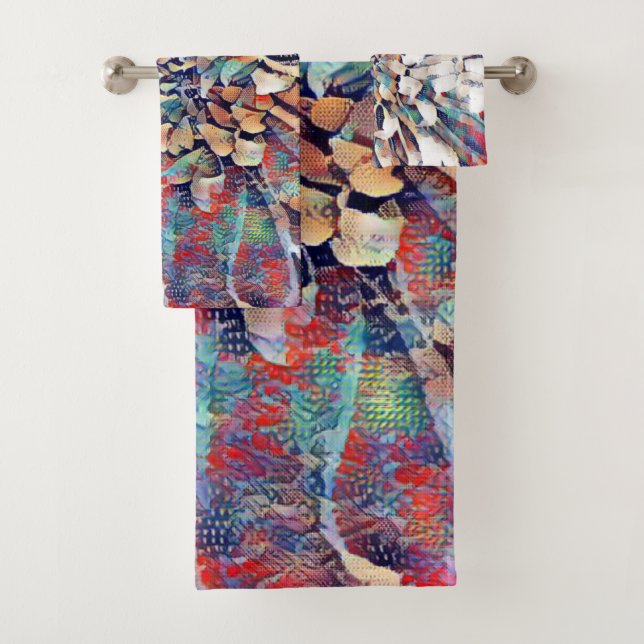 Japanese Inspired Flower Sketch Abstract  Bath Towel Set (Insitu)