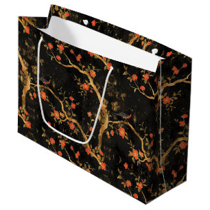 Japanese-inspired Golden Branches & Flowers Large Gift Bag