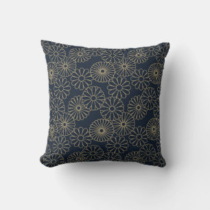 Japanese inspired Kimono pattern indigo and tan Cushion