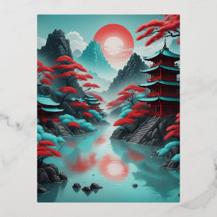 Japanese-inspired motifs foil holiday postcard