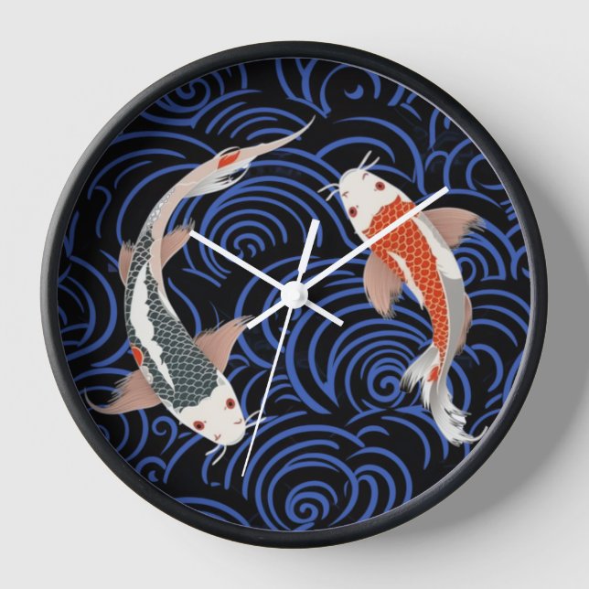 Japanese-inspired orange and white koi clock (Front)