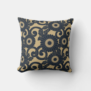 Japanese inspired pattern indigo and tan design 5 cushion