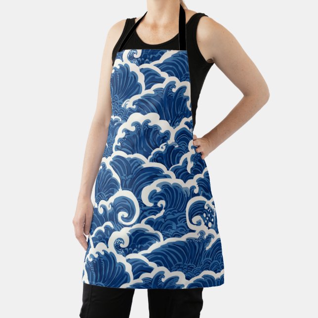 Japanese-Inspired Seamless Ocean Wave Pattern Apron (Insitu)