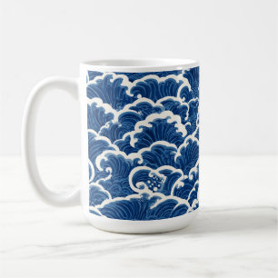 Japanese-Inspired Seamless Ocean Wave Pattern Coffee Mug