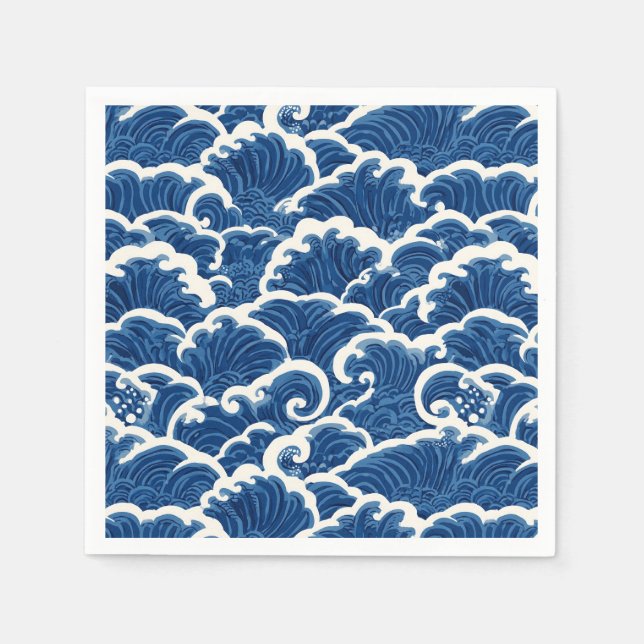 Japanese-Inspired Seamless Ocean Wave Pattern Napkin (Front)