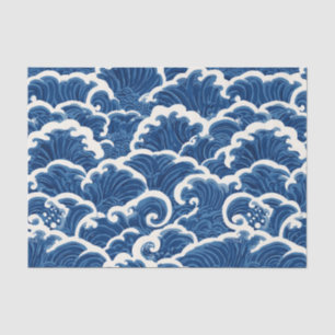 Japanese-Inspired Seamless Ocean Wave Pattern Tissue Paper
