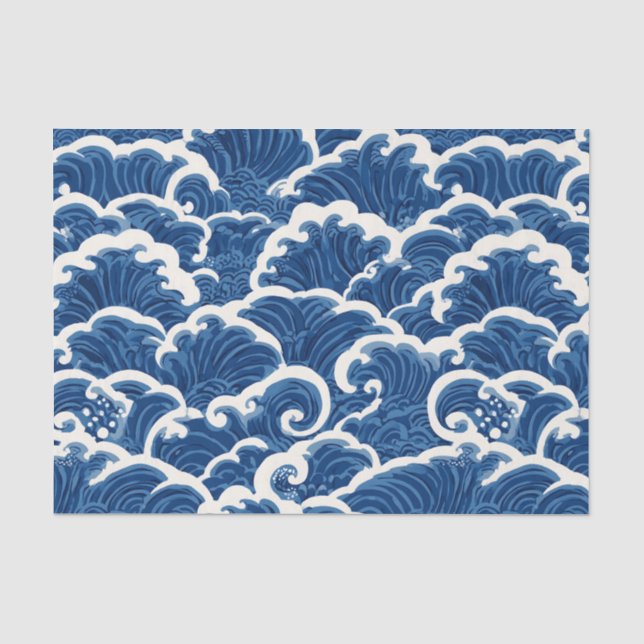 Japanese-Inspired Seamless Ocean Wave Pattern Tissue Paper (Front)