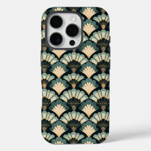 Japanese-inspired Teal & Beige Fan iPhone 16 Pro Case