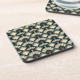 Japanese-inspired Teal & Beige Fan Coaster