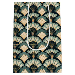 Japanese-inspired Teal & Beige Fan Medium Gift Bag