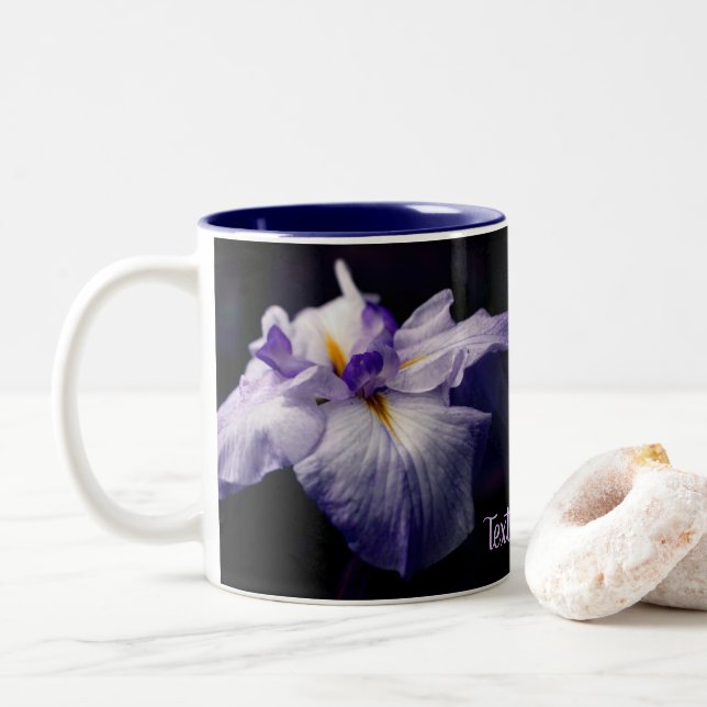 Japanese Iris Beauty Flower Personalised Two-Tone Coffee Mug (With Donut)