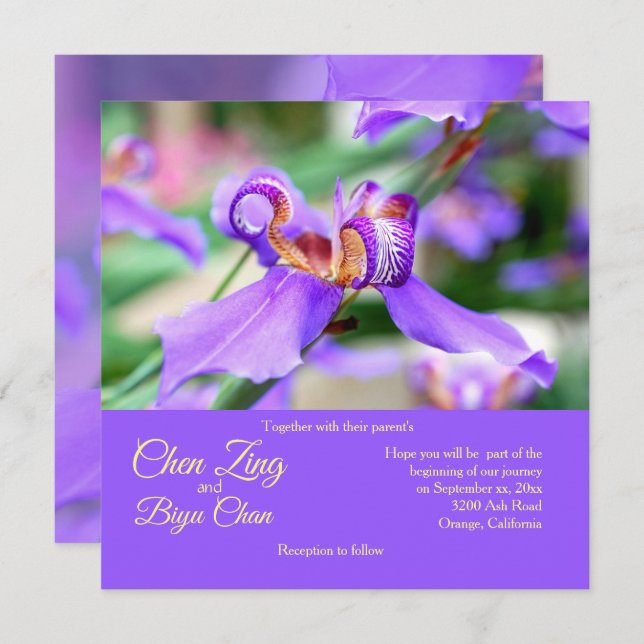 Japanese Iris Custom Wedding Invitation (Front/Back)