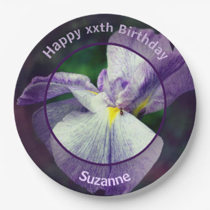 Japanese Iris Flower Personalized Birthday Party Paper Plate
