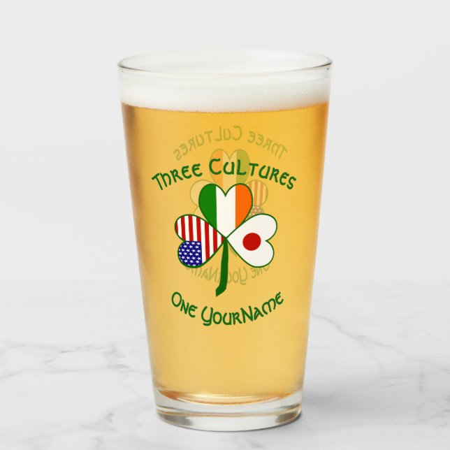 Japanese Irish American Shamrock Flag Personalised Glass (Front Filled)