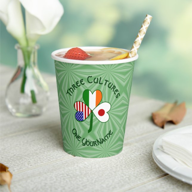 Japanese Irish American Shamrock Personalized Text Paper Cups (Insitu)
