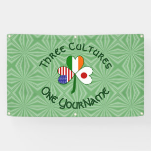 Japanese Irish USA Flags Shamrock Personalised  Banner