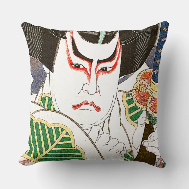 Japanese Kabuki Actor Art by Natori Shunsen 名取春仙 Cushion (Front)