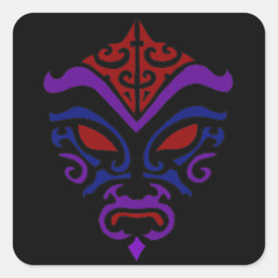Japanese Kabuki Mask Tribal Purple Makeup Square Sticker