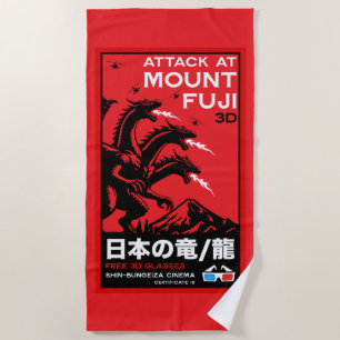Japanese Kaiju Attack At Mount Fiji Beach Towel