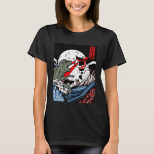 Japanese Kaiju Monster vs Laser Cat Eye Great Wave T-Shirt
