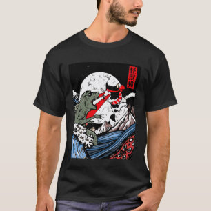 Japanese Kaiju Monster vs Laser Cat Eye Great Wave T-Shirt