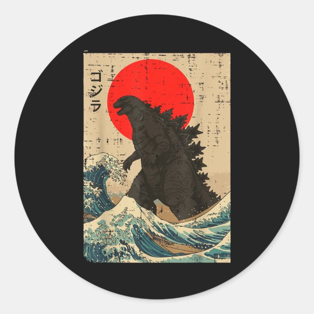 Japanese Kaiju Wave Red Sun Japan Monster Men Wome Classic Round Sticker (Front)