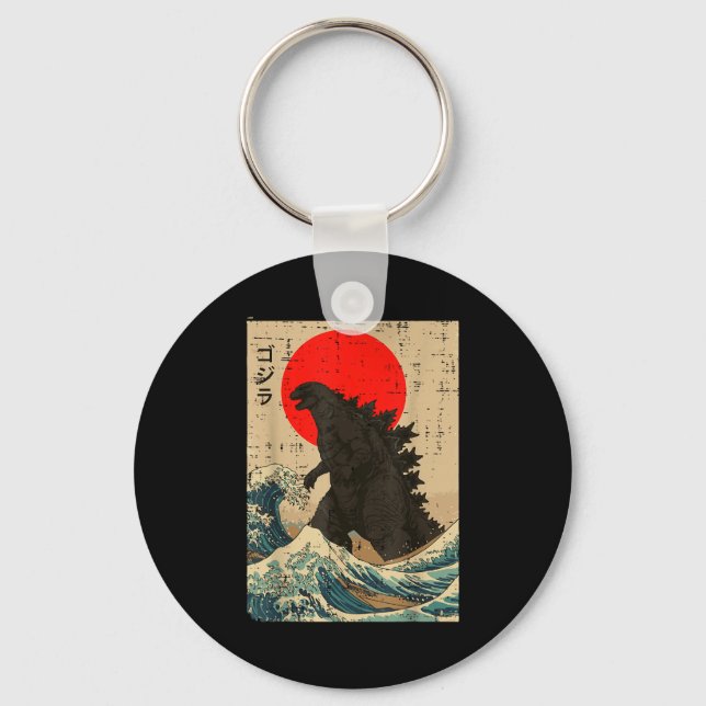 Japanese Kaiju Wave Red Sun Japan Monster Men Wome Key Ring (Front)