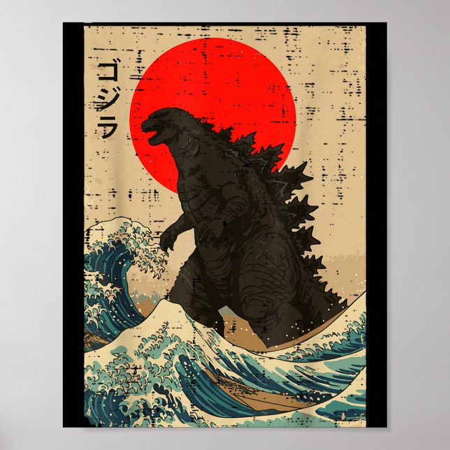 Japanese Kaiju Wave Red Sun Japan Monster Men Wome Poster (Front)
