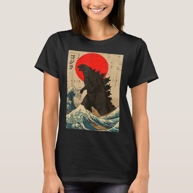 Japanese Kaiju Wave Red Sun Japan Monster Men Wome T-Shirt (Front)