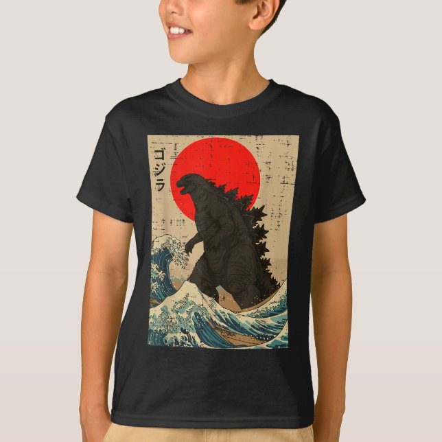 Japanese Kaiju Wave Red Sun Japan Monster Men Wome T-Shirt (Front)