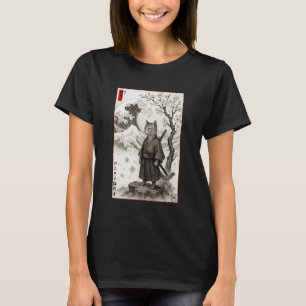 Japanese Kanagawa Edo Painting Ukiyo-e Samurai Cat T-Shirt