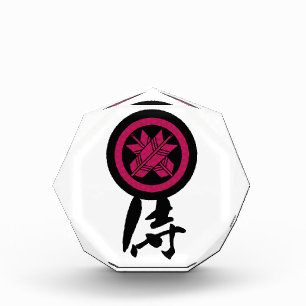 Japanese kanji "侍" (samurai) and family crests photo block