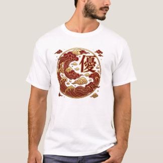 **Japanese Kanji Yu Excellence Red Gold Wave Art* T-Shirt