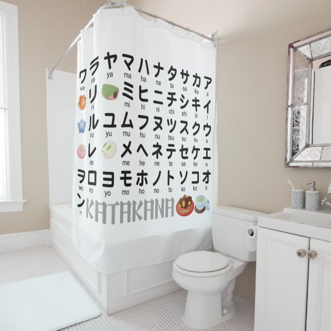Japanese Katakana table (Wagashi) Shower Curtain (In Situ)