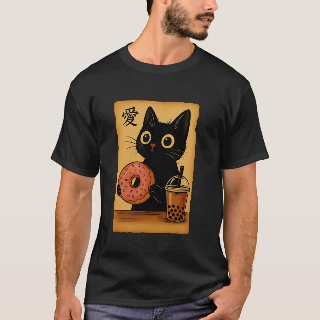 Japanese Kawaii Anime Cat Donut Booba Tea Cat Eati T-Shirt (Front)