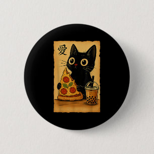 Japanese Kawaii Anime Cat Pizza A Tea Cat Eating P 6 Cm Round Badge