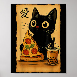 Japanese Kawaii Anime Cat Pizza A Tea Cat Eating P Poster